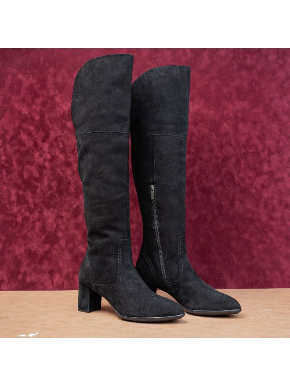 Aquatalia Women Barbera Black Suede OTK Block Heel Zip Fashion Boots sz 11